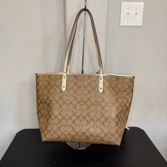 Coach Tan and Gold Signature Shoulder Bag - Picture 2 of 15